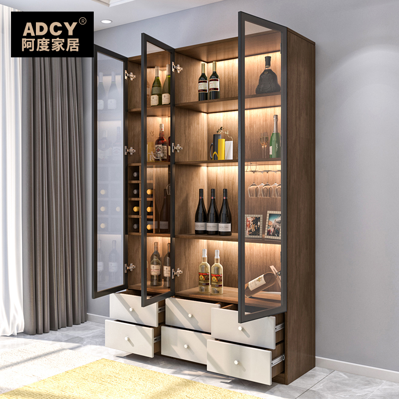 酒柜现代简约小型一体靠墙家庭储物玻璃门轻奢餐边柜酒柜