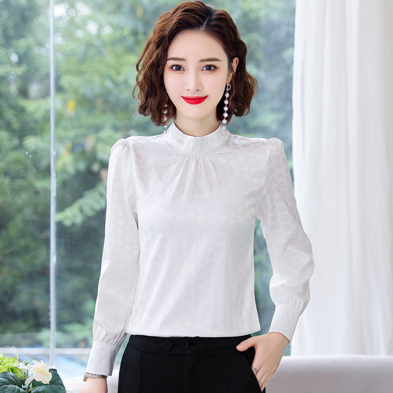 白色圆领雪纺衫女长袖2019新款秋冬装韩版超仙洋气衬衫打底衬衣寸