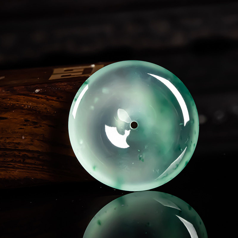 天然翡翠a货玻璃种飘花冰透高档男女款平安扣吊坠老坑冰玉扣挂件-mc母