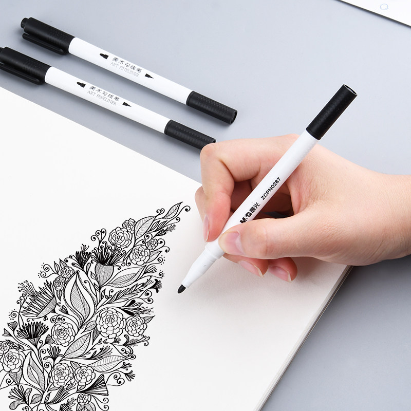 晨光双头勾线笔学生美术描边记号黑色水性儿童勾线笔