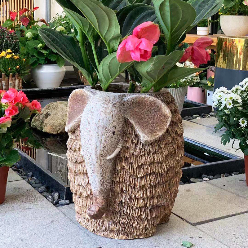 创意大象花盆艺术大号动物摆件阳台花园庭院花盆