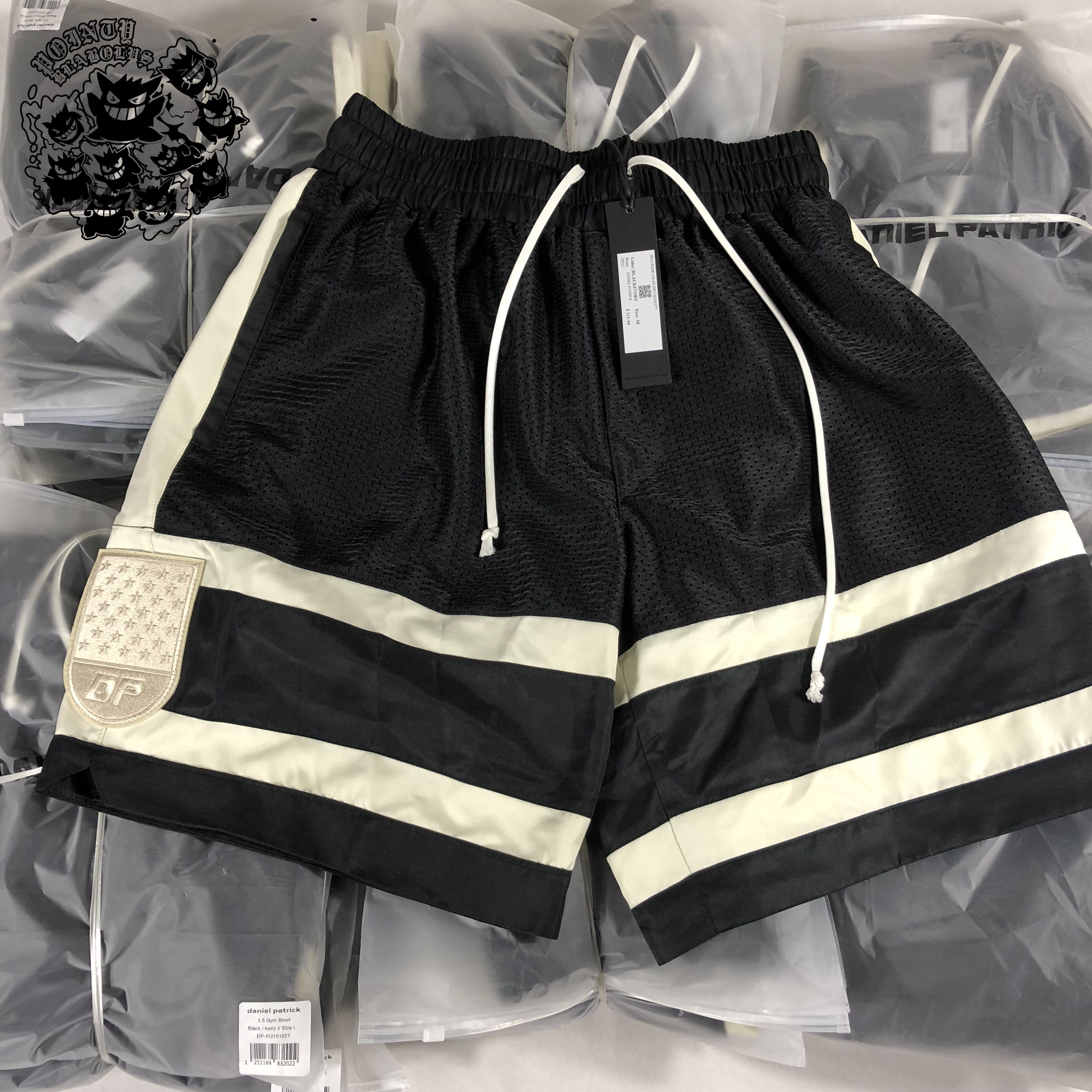 Daniel Patrick DP 黑白拼接网眼短裤 勋章 休闲裤 运动裤 五分裤