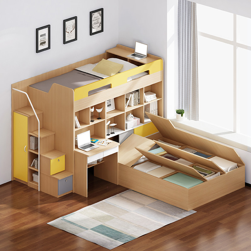 母子儿童床上下床 组合床多功能榻榻米高低床省空间双层床交错式