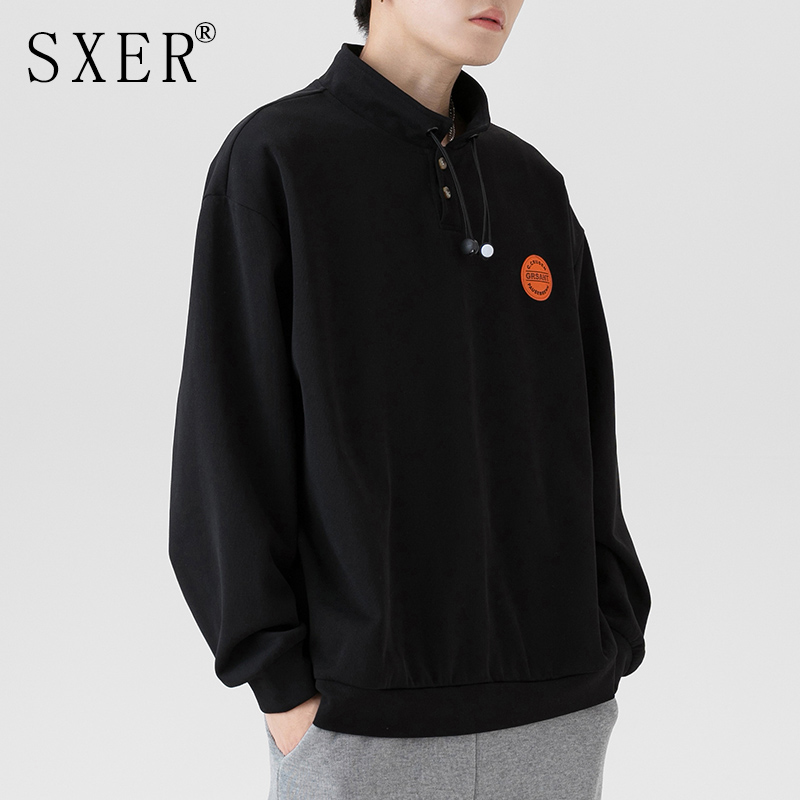 纯棉美式卫衣男潮ins春秋季宽松圆领潮牌男装白色上衣打底衫外套