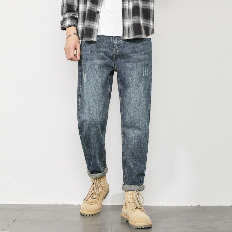 牛仔裤男潮牌春秋款2021年新款宽松直筒小脚男装冬季哈伦休闲裤子