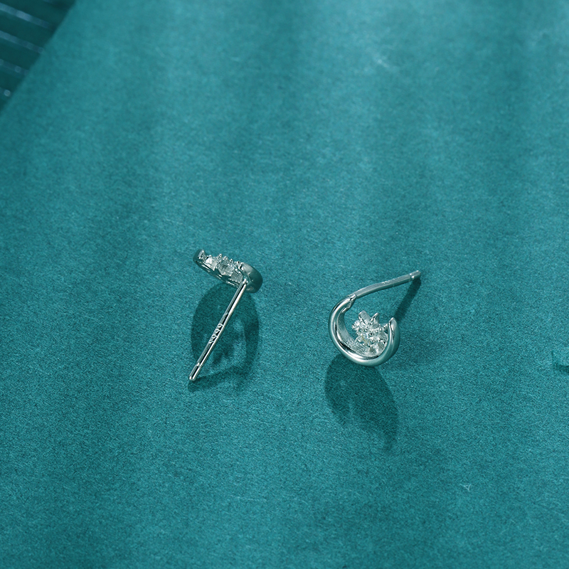 纯银星月耳钉精致超仙气质女神月光银针银色耳钉