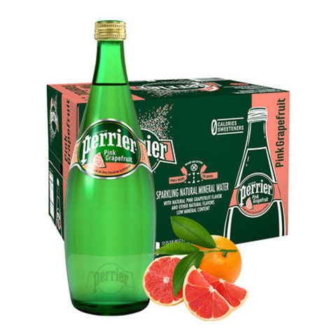 天然法国perrier进口含气巴黎原味饮料750ml天然气气泡水