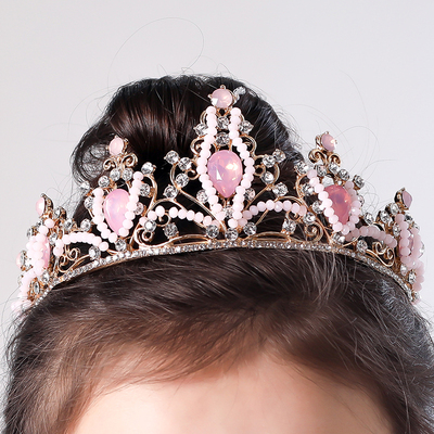 小朋友皇冠女童粉色头饰公主生日王冠演出头饰影楼摄影造型发饰女