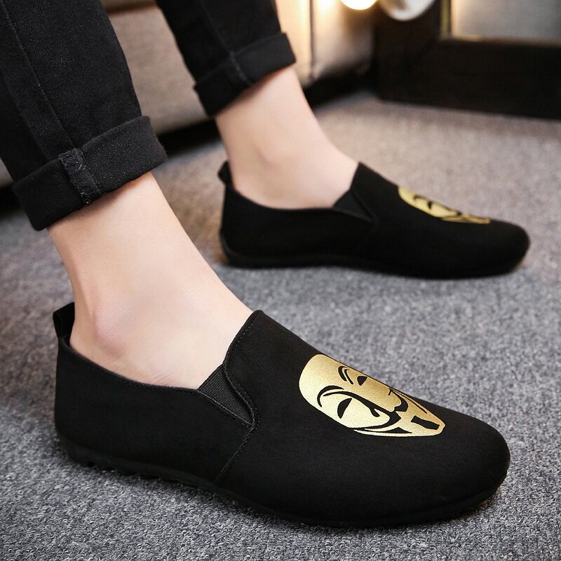 人脸个性豆豆鞋男韩版潮流印花社会精神小伙乐福鞋豆豆鞋