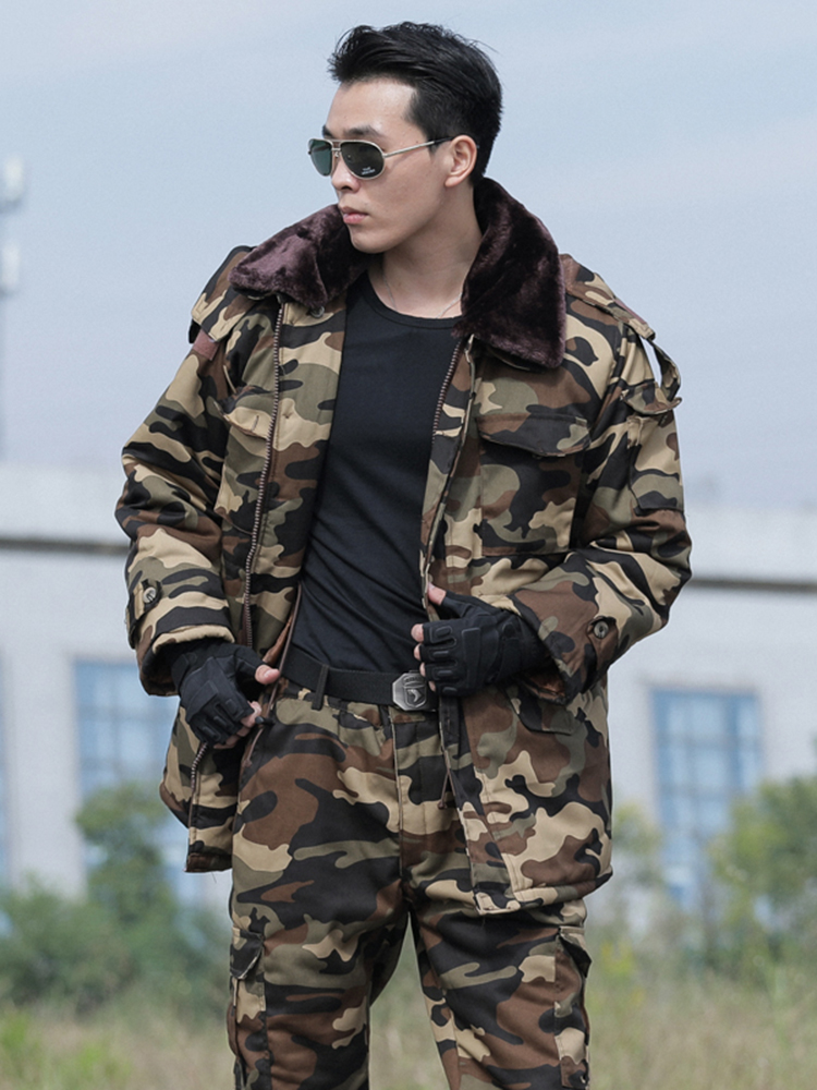 冬季迷彩服男套装加绒保安大衣防寒棉服保暖劳保棉裤户外军迷服装