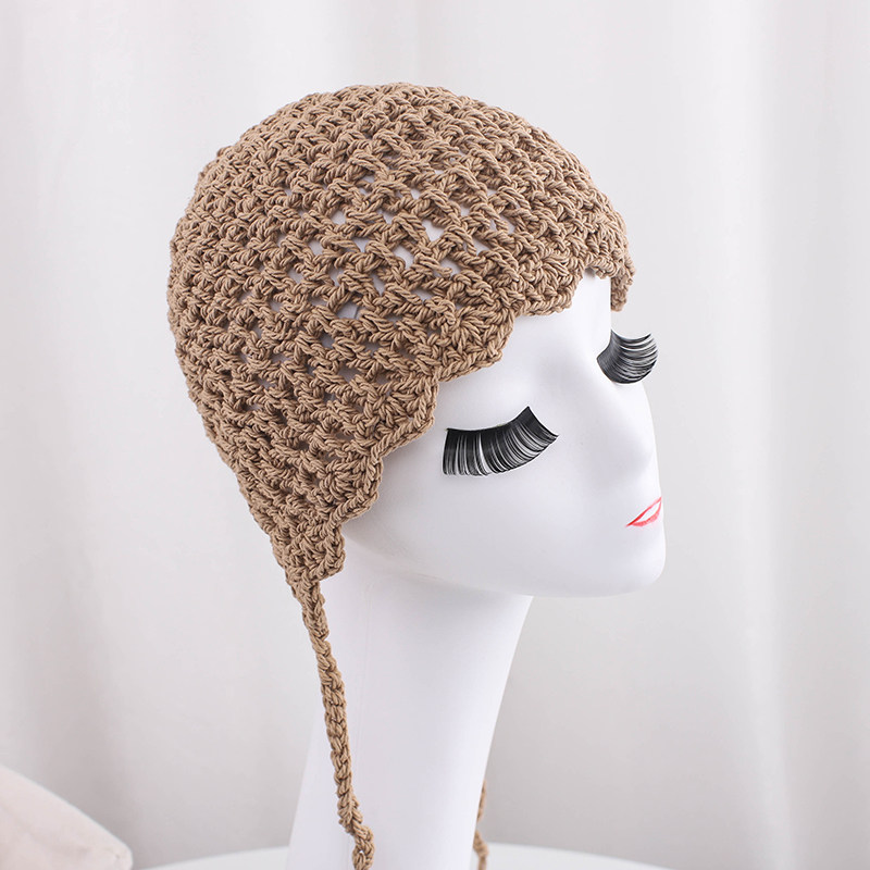 日本小众复古优雅镂空花边手工钩织瓜皮包头帽子