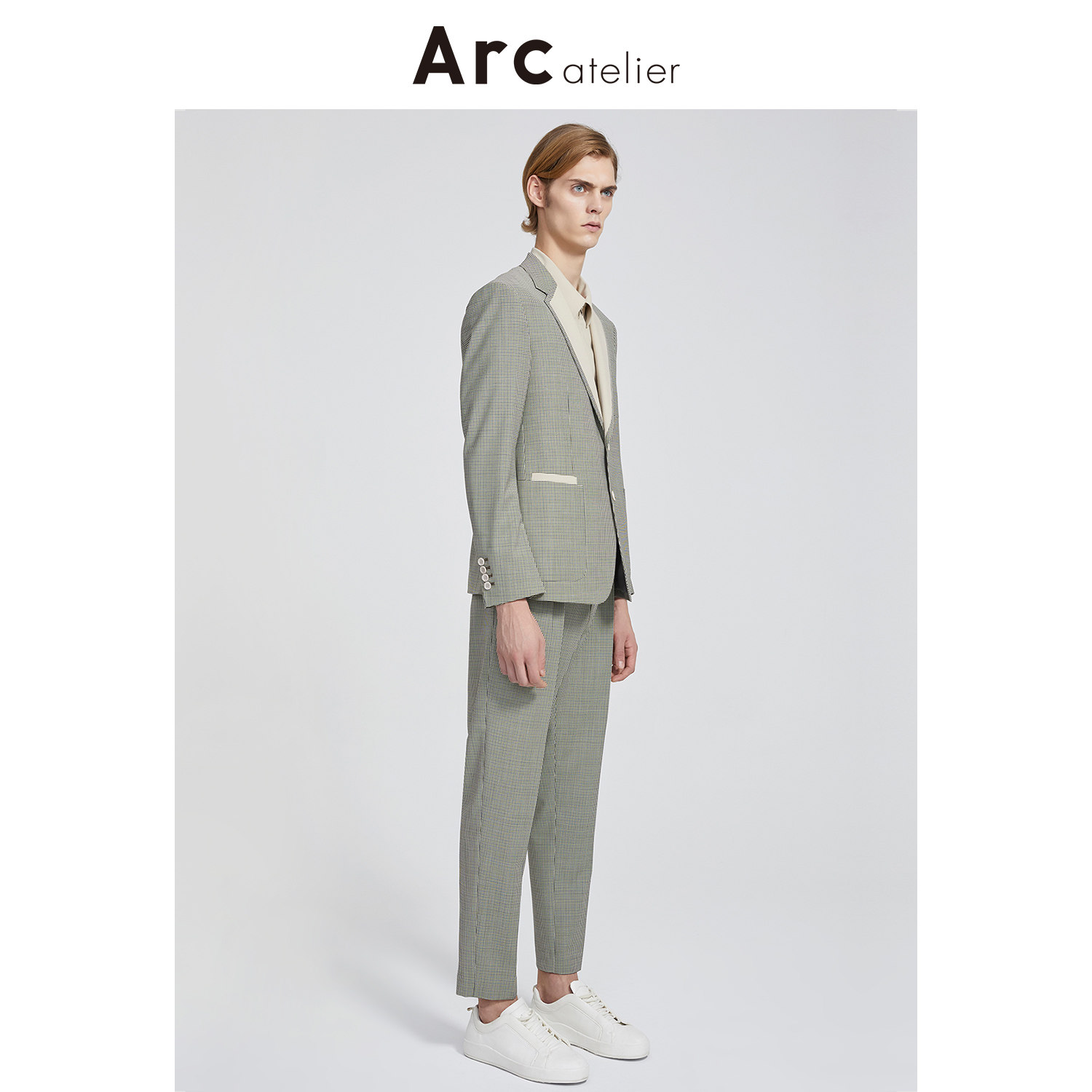 magmode名堂arc atelier春季新款花格色领口拼接羊毛西服男