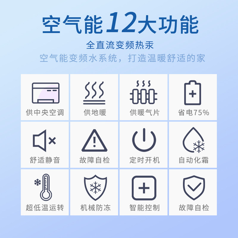 380v12p变频空气家用机一体机热泵冷暖地暖供暖中央空调空气源热泵热