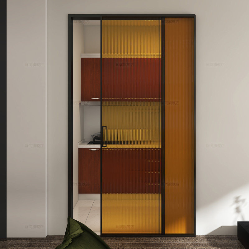 网红幽灵门隐形轨道无轨移门铝合金极窄边框推拉门厨房单扇玻璃门