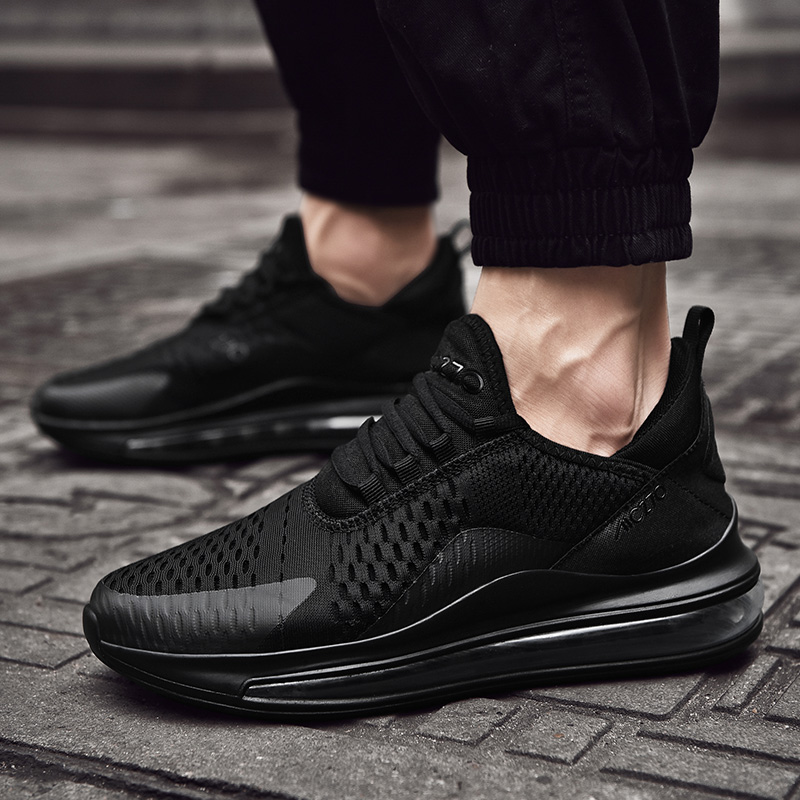 秋季特大码全掌气垫男鞋45飞织网面透气46加大号47全黑色运动鞋潮