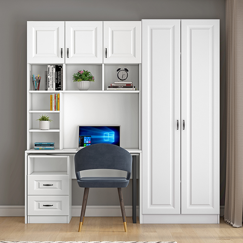 定制北欧一体多功能电脑学习书柜书桌靠墙储物柜组合书柜