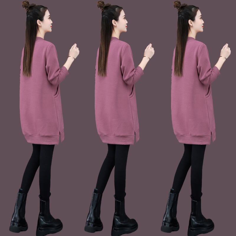 卫衣加绒加厚女2022新款秋冬中长款宽松韩版打底衫遮肚子显瘦上衣