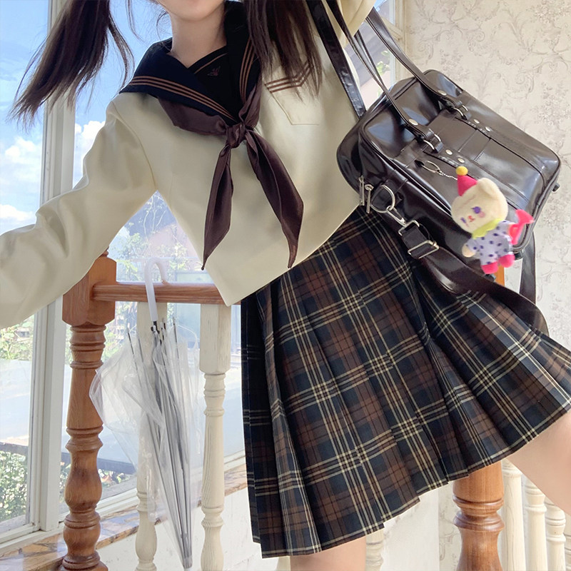 梗豆ekoa掉落日制毛料平纹梨木夏裙格子百褶裙学生校服