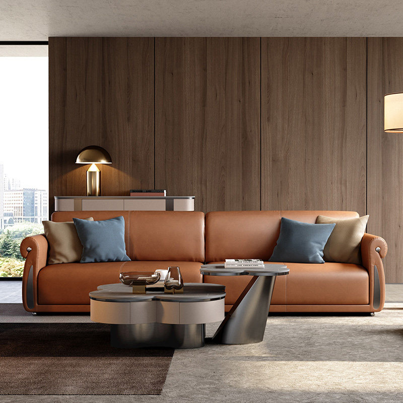 真皮沙发意式网红ins简约客厅沙发组合别墅定制皮艺沙发