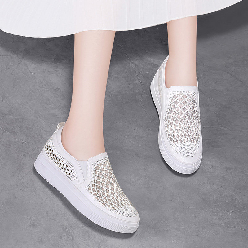 穿dress 女士鞋靴 网鞋休闲鞋女2020年春季一脚蹬护士鞋透气网面豆豆