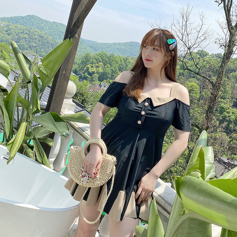 大码连体泳衣女胖mm200保守裙式遮肚显瘦性感连体泳衣