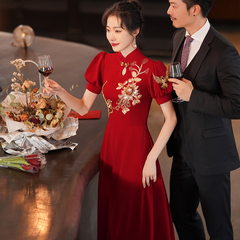 新娘结婚旗袍敬酒中式礼服小个子2021新款订婚礼服