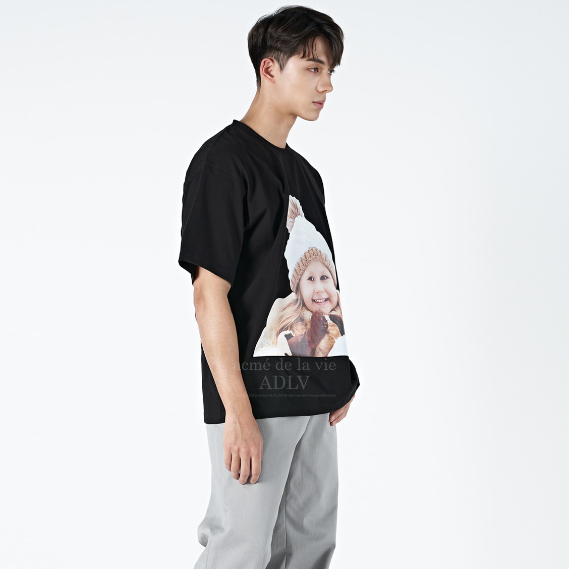 韩国正品直邮潮牌adlv婴儿脸女孩印花短袖t恤男女同款