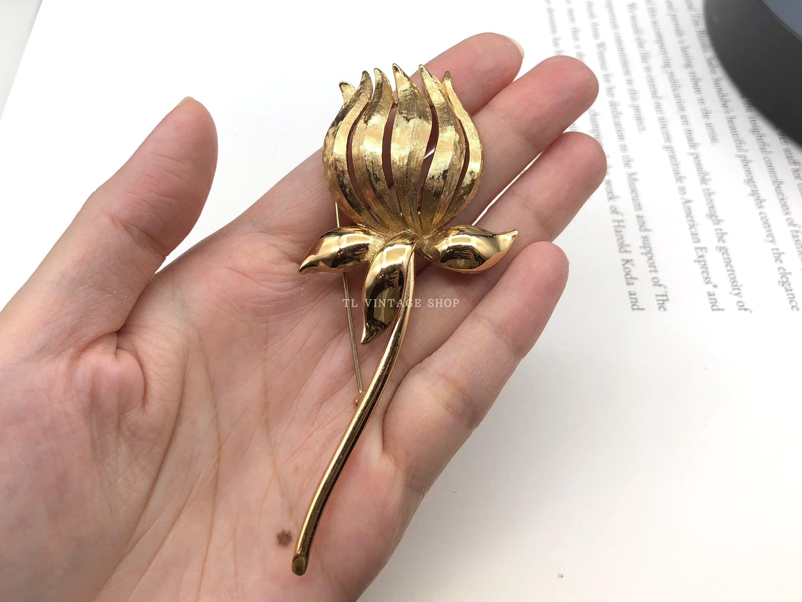 vintage美国古董首饰花叶金色系色系复古胸针胸针