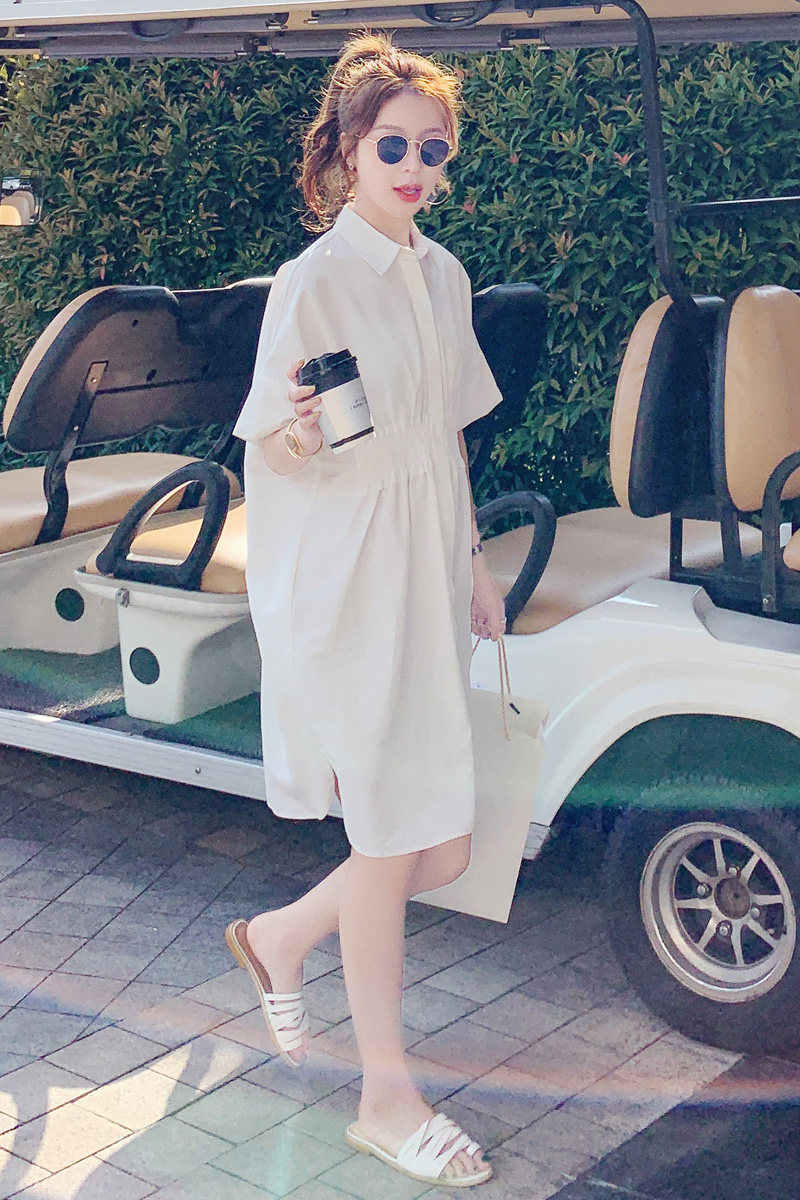 日本衬衫长裙连衣裙宽松女裙仙女显瘦休闲白色连衣裙