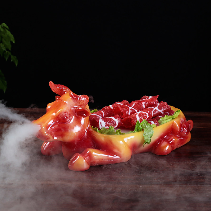 刺身干冰盘冒烟陶瓷海鲜摆盘火锅店肥牛气冲天树脂餐具创意热销款