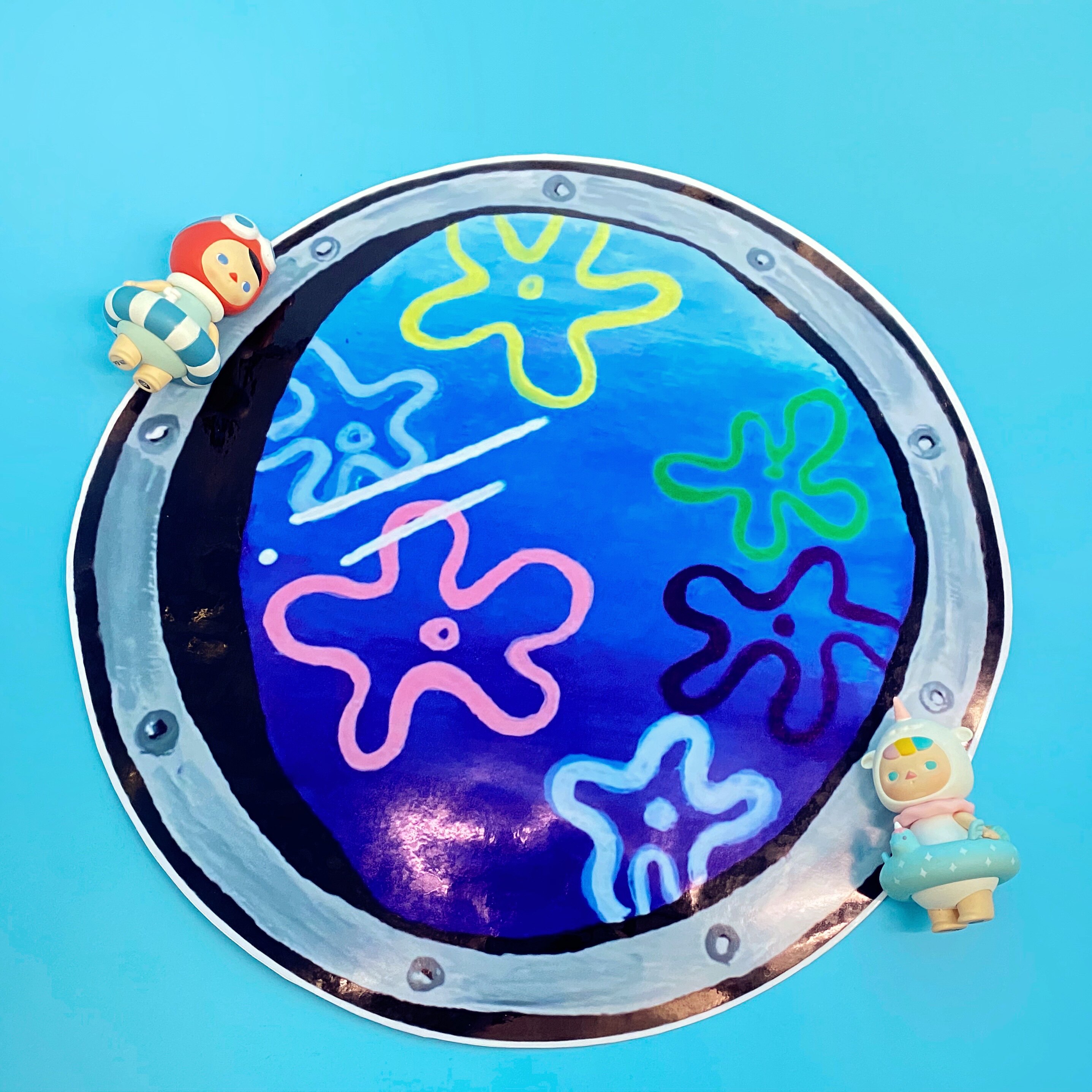 超大高清比奇海绵宝宝窗户创意墙贴装饰画派大星贴纸墙贴