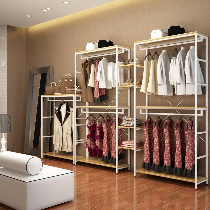 服装店展示架陈列柜衣帽架双层落地式组合货柜铁艺挂衣架
