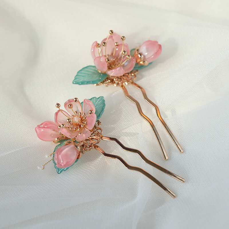 汉服古风配饰盘发琉璃花瓣发钗女古代发簪仙气发饰