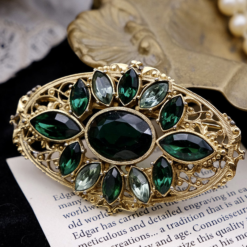 vintage西洋中古古董首饰1928维多利亚风格绿色水晶耳夹