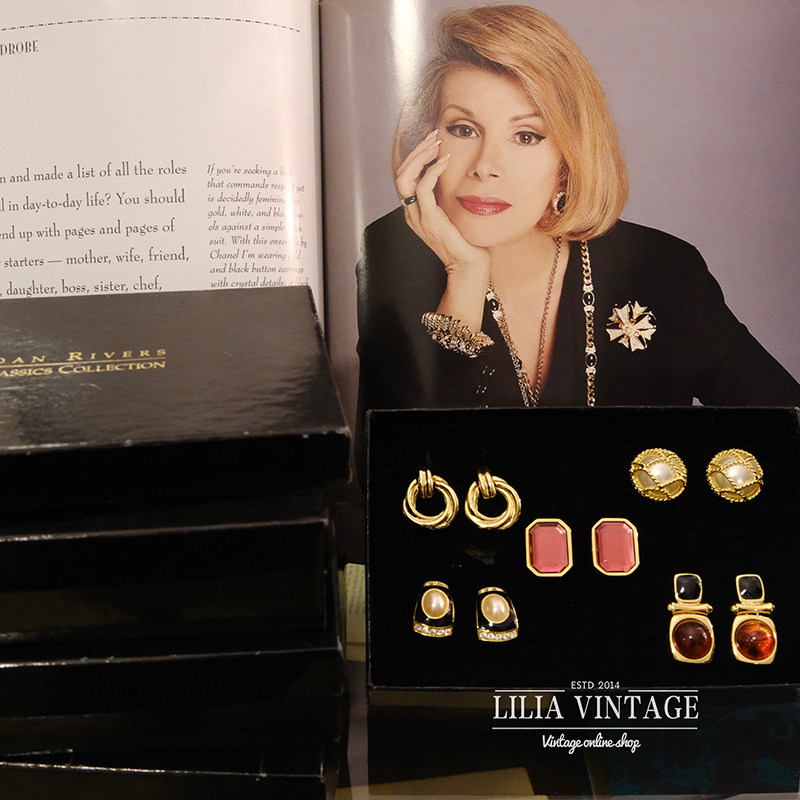 vintage古董首饰joanrivers琥珀玳瑁珐琅珍珠库存品耳钉耳环