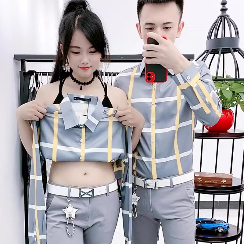 发型师潮牌男装潮流修身格子衬衫社会精神小伙网红很仙的长袖上衣