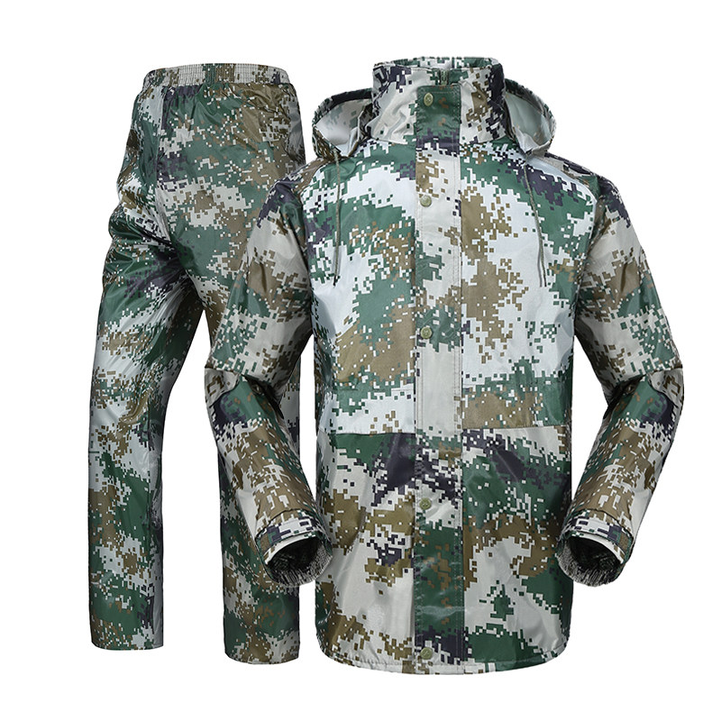 雨颐迷彩双层分体数码雨衣雨裤套装军绿加厚男户外登山野营训练服