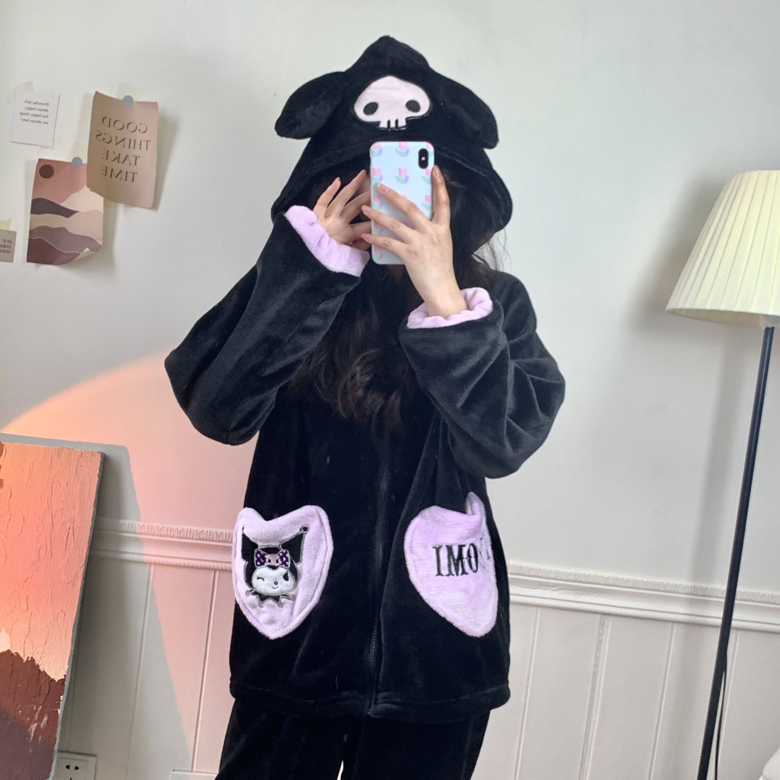 库洛米萌君睡衣家居服套装少女可爱法兰绒加厚情侣同款珊瑚绒