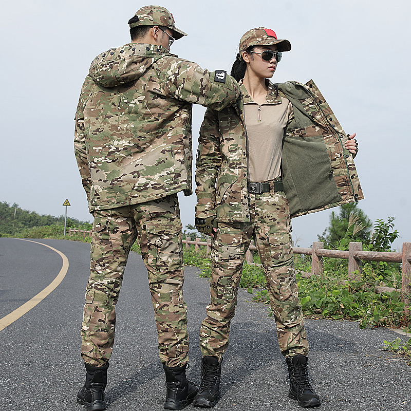 冬季迷彩服套装男加绒加厚战术野战服蟒纹冲锋衣女耐磨保暖正版