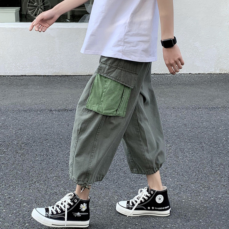 日系阔腿裤男宽松直筒七分九分韩版潮流休闲百搭工装裤子痞帅港风