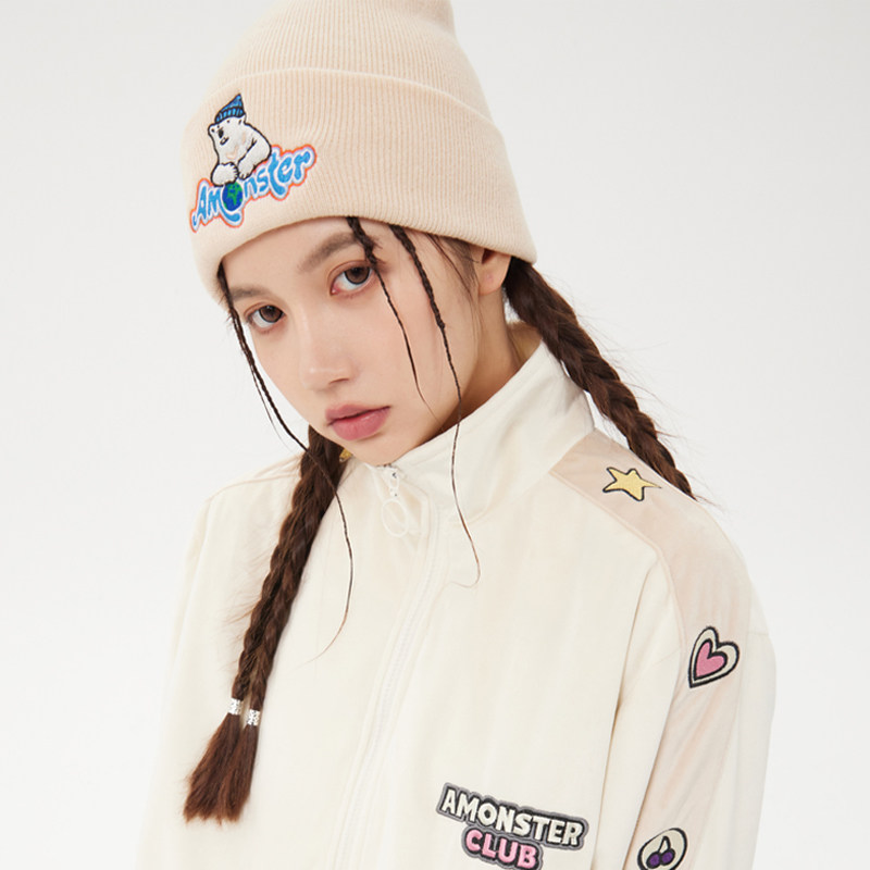 amonster复古环保卡通针织北极熊冷帽情侣汽水配色帽子