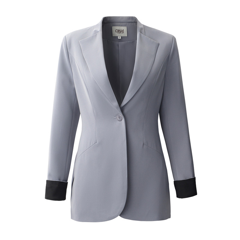 小西装女外套2019春季韩版时尚通勤修身休闲中长款灰色西服套装