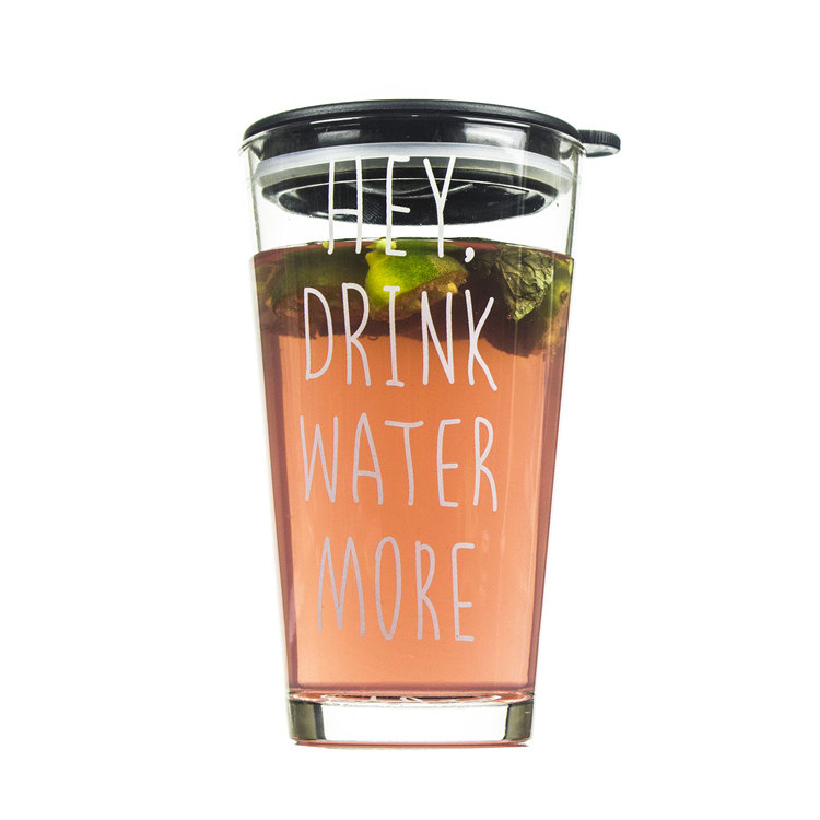 简约时尚透明玻璃杯heydrinkwatermore耐热英文玻璃杯