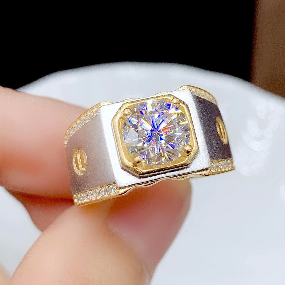 莫桑钻男戒托戒指空托双色钻戒银托配件镶嵌戒指