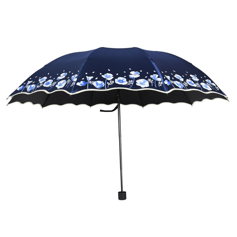 正品天堂伞10骨加大防晒防紫外线三折两用晴雨伞太阳伞黑胶遮阳女