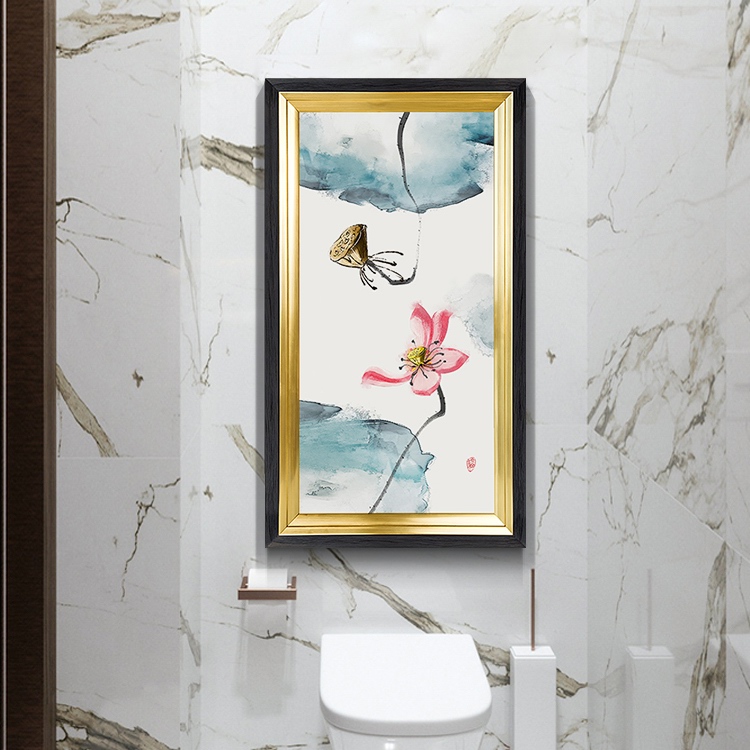 新中式玄关免钉防水厕所浴室壁画竖版客厅装饰画现代装饰画