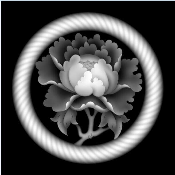 a1135圆形镂空简单牡丹花浮雕精雕jdp灰度bmp设计素材
