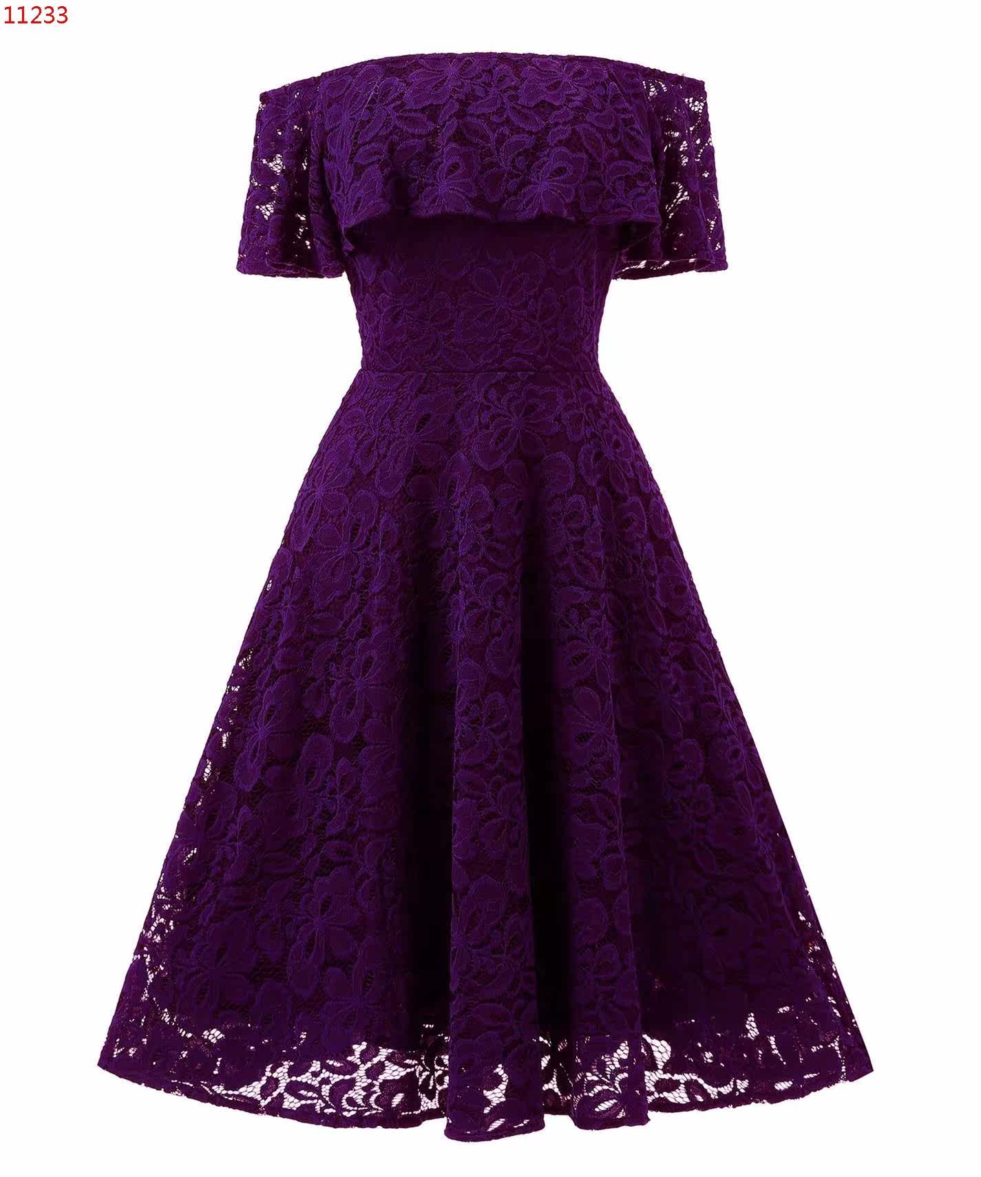 欧洲站2019夏季新款一字露肩蕾丝大摆连衣裙子女连衣裙