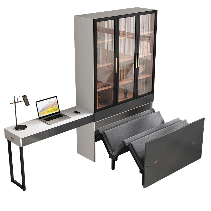 隐形折叠床柜一体办公室隐藏书桌书柜组合书房折叠床
