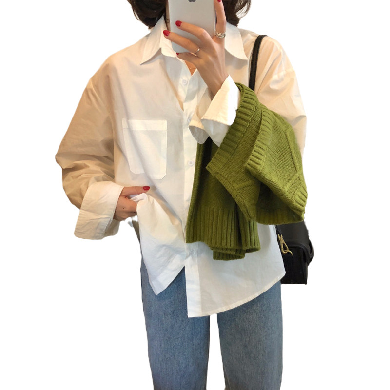 白衬衫穿搭设计百搭衬衣松显宽松小个子外穿春夏衬衫